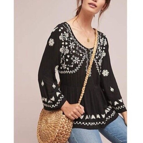Anthropologie Tops - BOGO! Anthropologie Meadow Rue Gardiner Embroidered Peasant Blouse Large